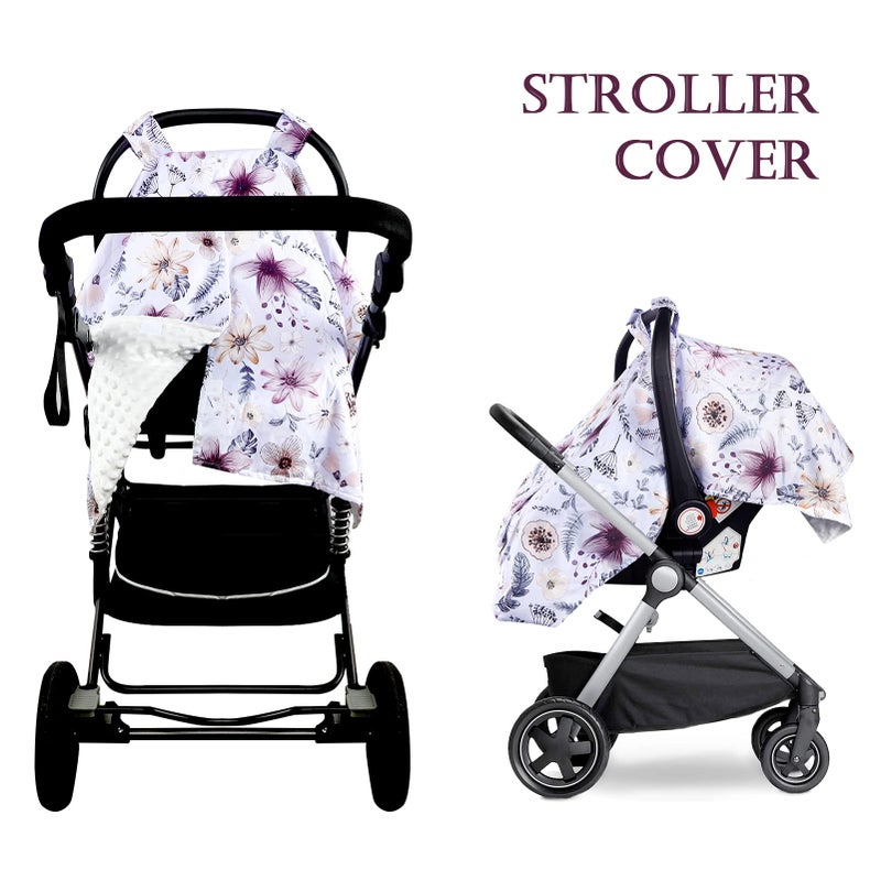 Jundetye Baby Car Seat Cover, Peekaboo Opening Spring Car Seat Canopy for Baby Girls Boys, Mom Nursing Breastfeeding Covers, Blanket for Infant, Purple Watercolor Flower - Image 5